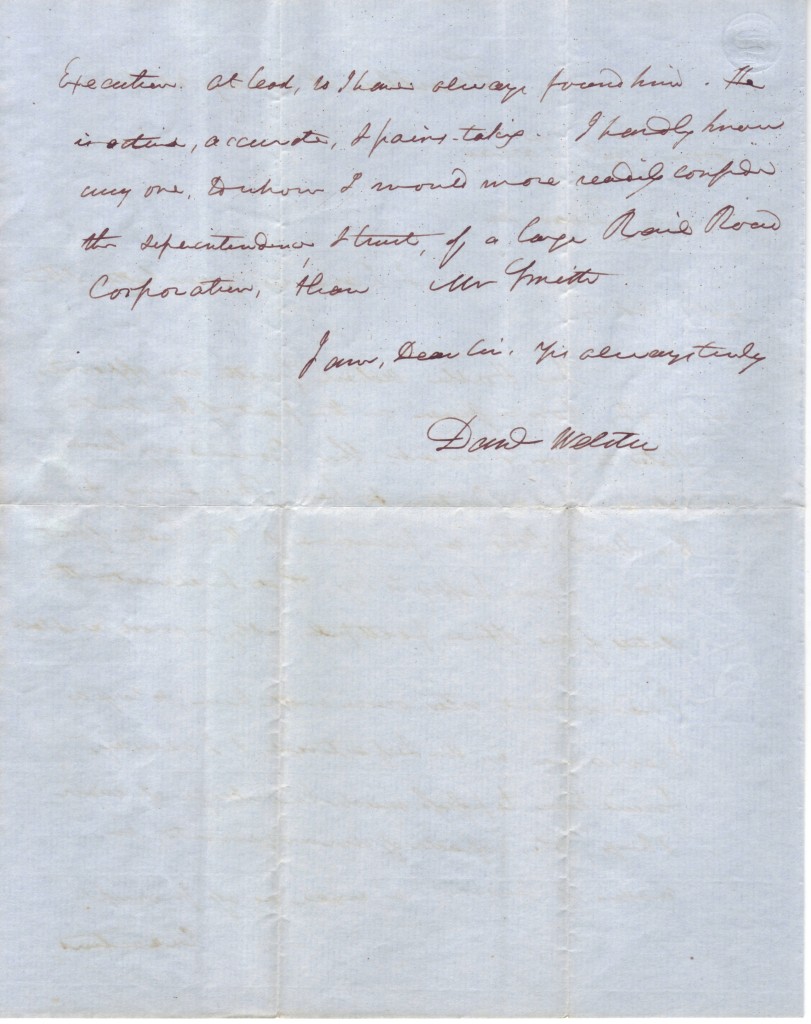 WEBSTER, DANIEL. Autograph Letter Signed, Danl Webster, as Senator, to his former law partner Timothy Farrar, Jr.,